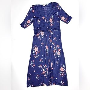 NEW Boden Carrie Blue Floral Crossover Pockets Jersey Midi Dress Size 14R